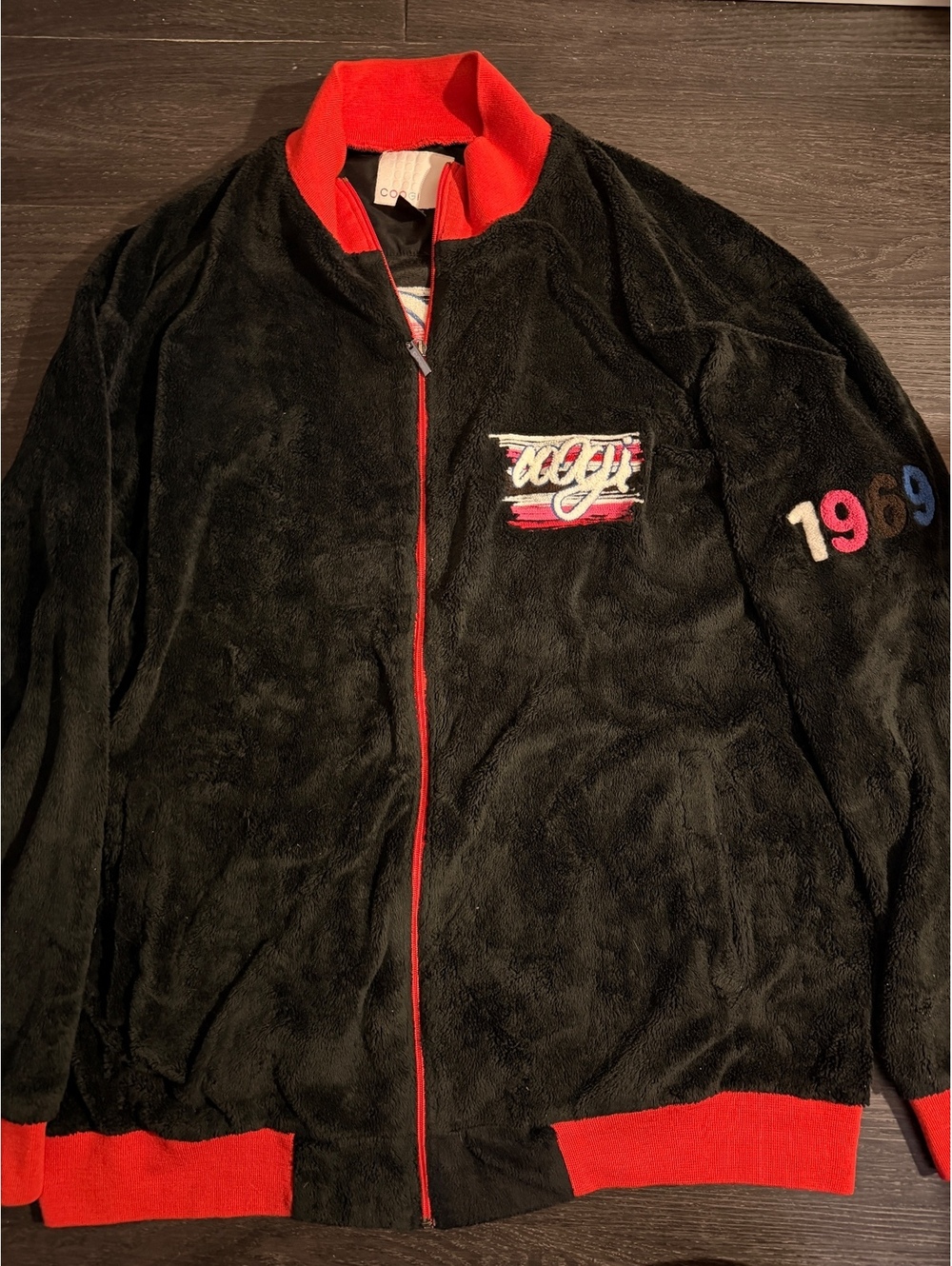 Vintage COOGI 1969 Black Plush Fleece Track Jacket XXL